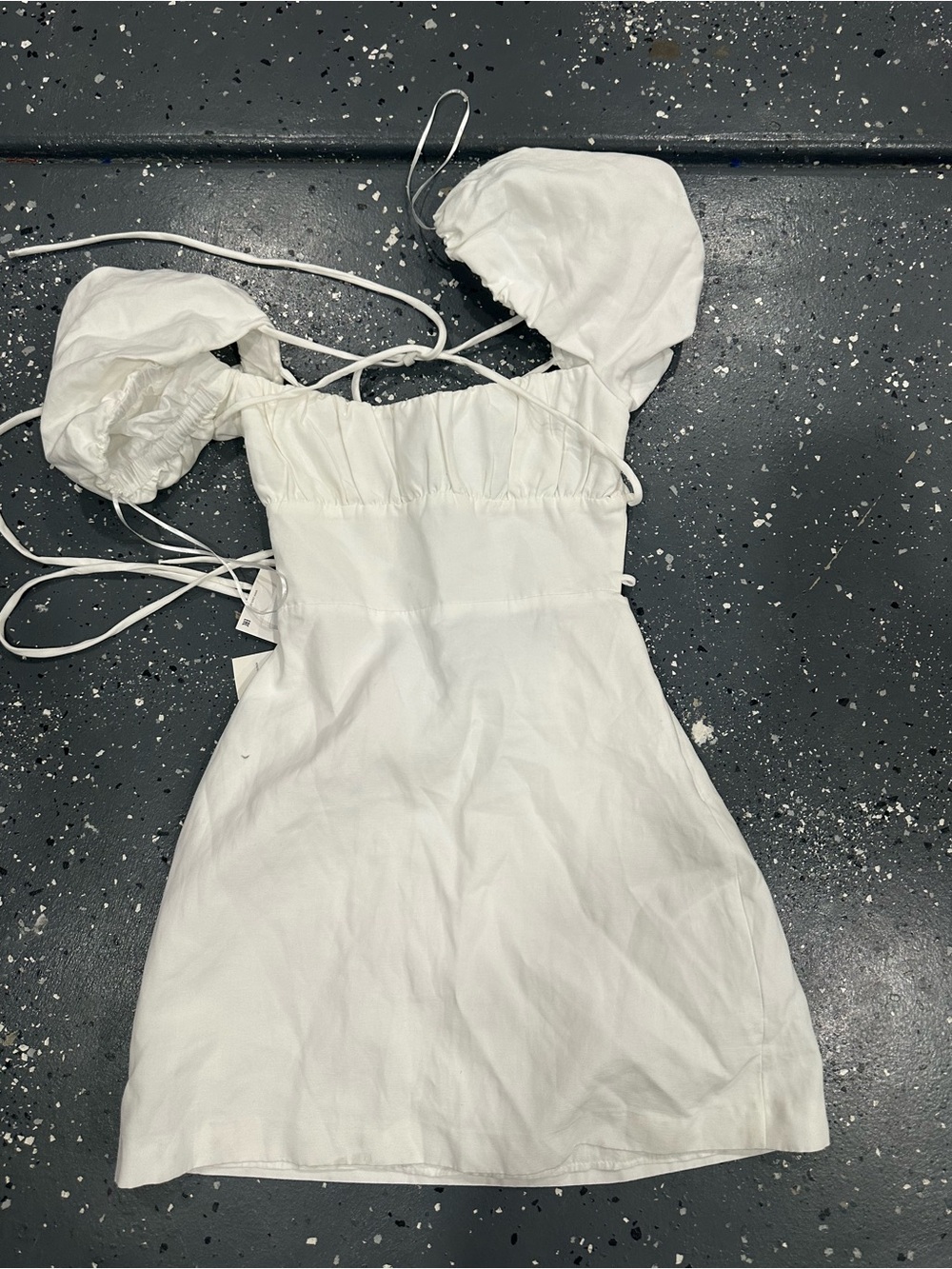 Zara linen blend White Puff-Sleeve Mini Dress